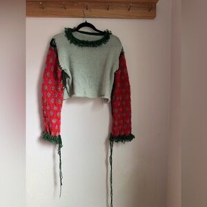 Fun Colorful Knit Sweater with Patterned Sleeves